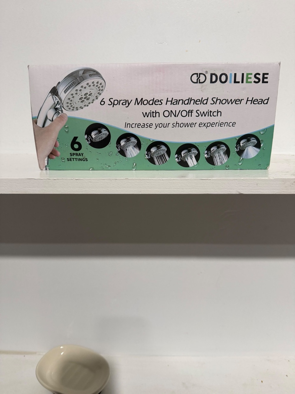 Doiliese Chrome Handheld Shower Head with Green Accent